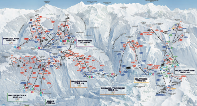 Carte du domaine de ski de la Vialattea